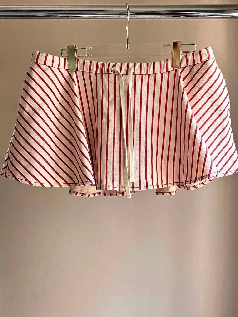 Avec Les Filles Striped Stretch Cotton Micro Skort White & Red Size Large